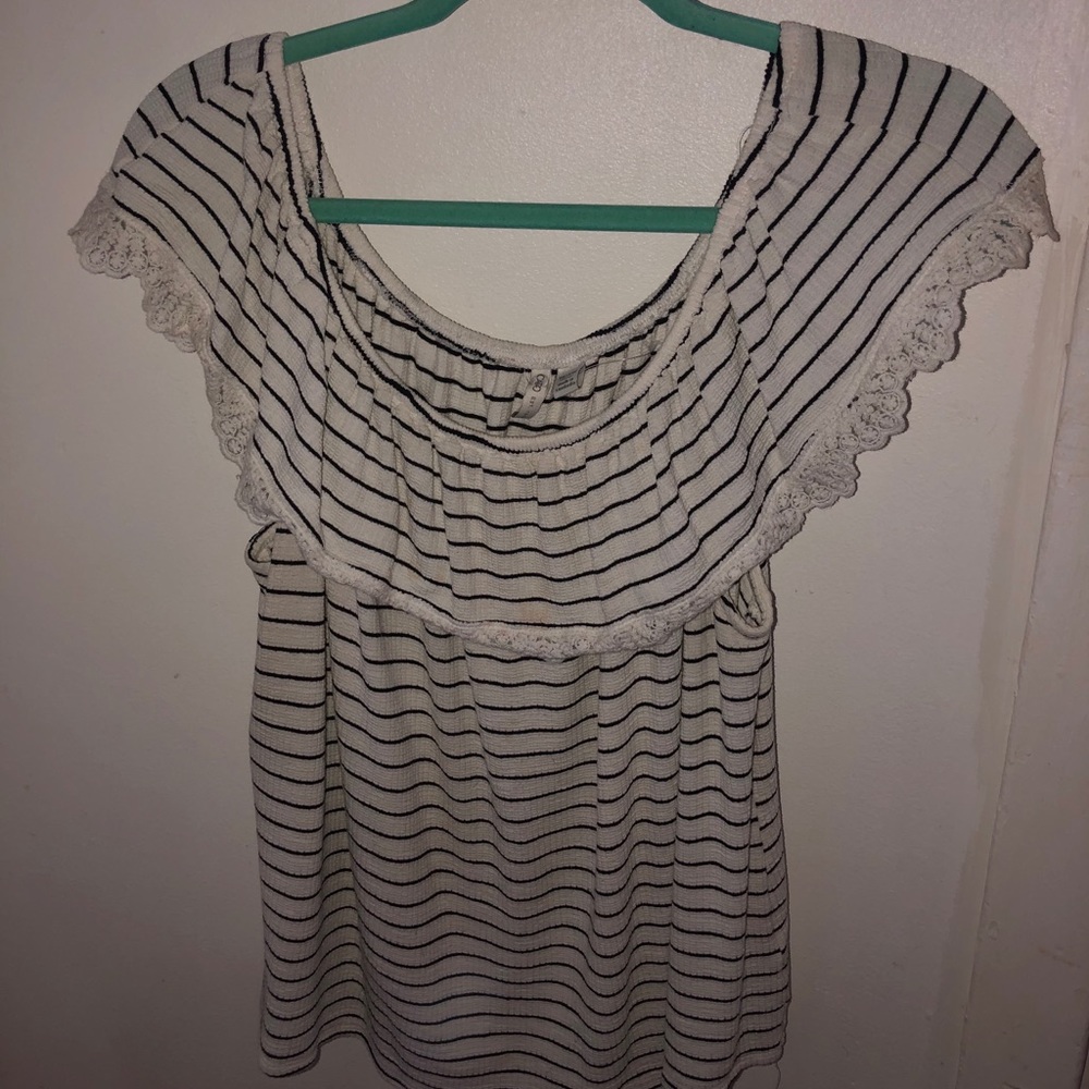 off the shoulder black and white striped top